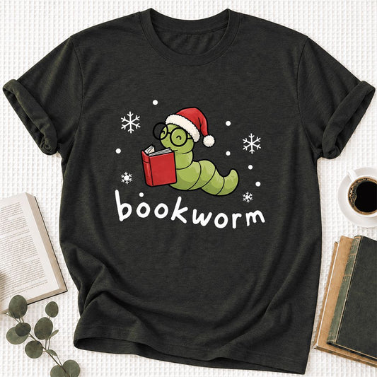 Noel Bookworm Ultra-Soft Cotton T-Shirt | Reader Christmas Gift Black Heather