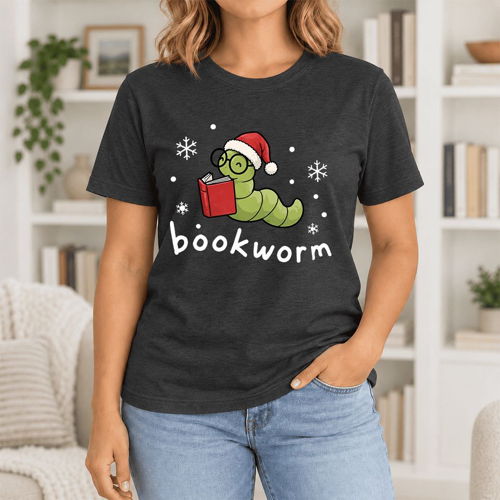 Noel Bookworm Ultra-Soft Cotton T-Shirt | Reader Christmas Gift Black Heather