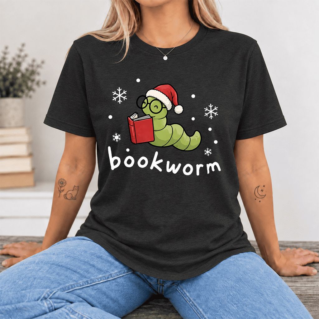 Noel Bookworm Ultra-Soft Cotton T-Shirt | Reader Christmas Gift Black Heather