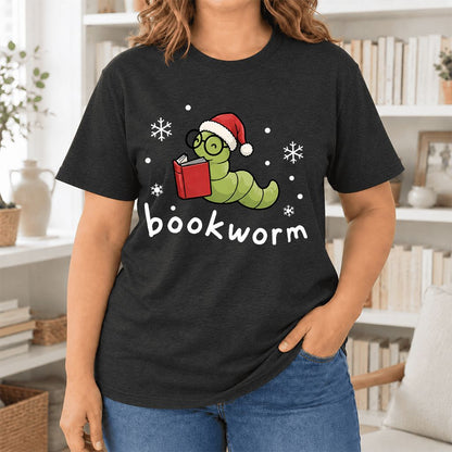 Noel Bookworm Ultra-Soft Cotton T-Shirt | Reader Christmas Gift Black Heather