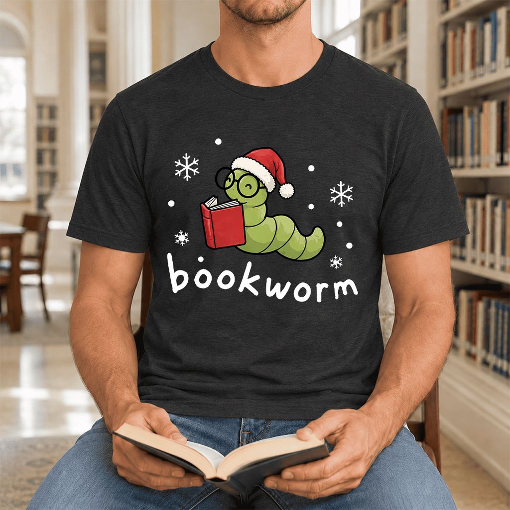 Noel Bookworm Ultra-Soft Cotton T-Shirt | Reader Christmas Gift Black Heather