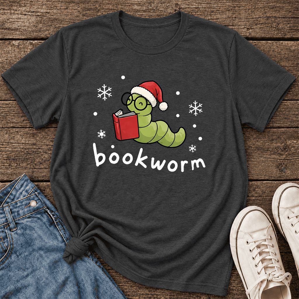 Noel Bookworm Ultra-Soft Cotton T-Shirt | Reader Christmas Gift Dark Grey Heather