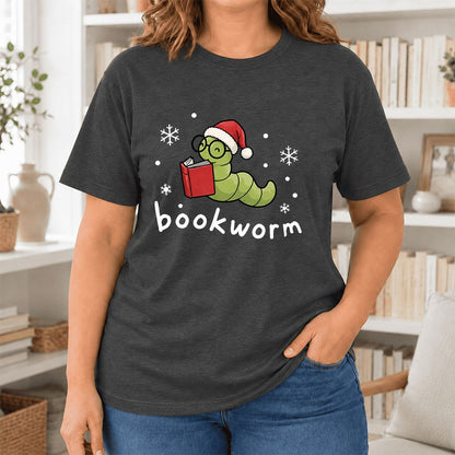 Noel Bookworm Ultra-Soft Cotton T-Shirt | Reader Christmas Gift Dark Grey Heather