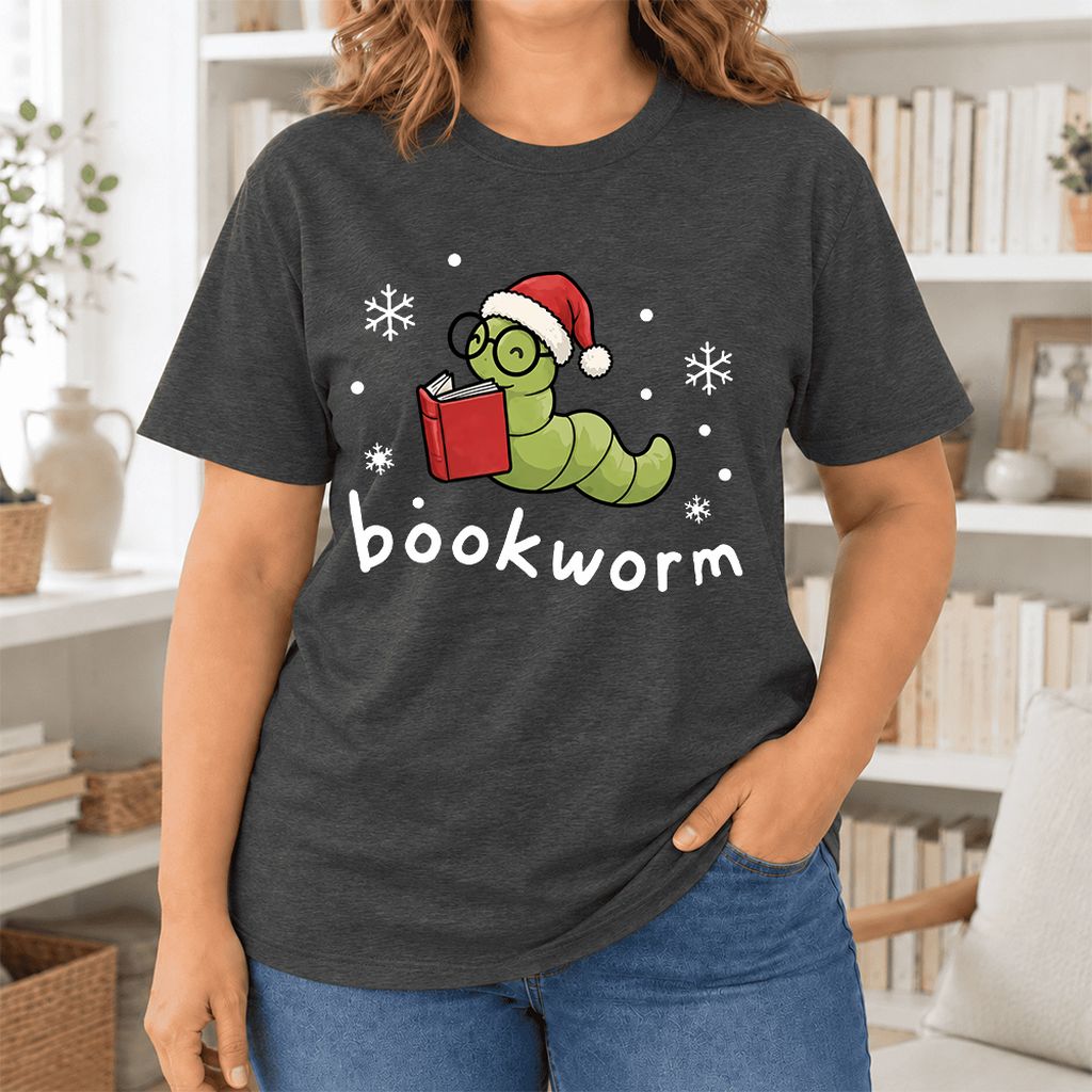 Noel Bookworm Ultra-Soft Cotton T-Shirt | Reader Christmas Gift Dark Grey Heather