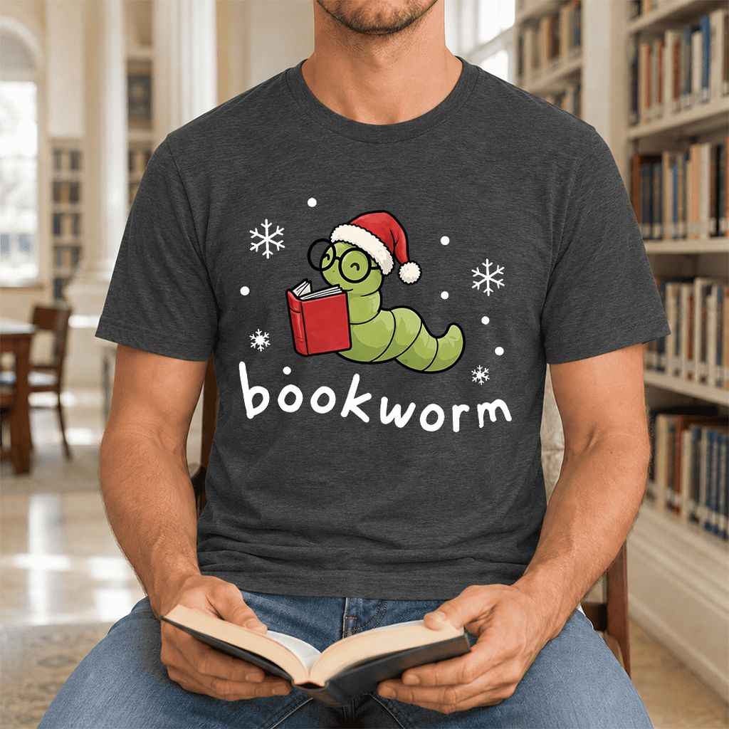 Noel Bookworm Ultra-Soft Cotton T-Shirt | Reader Christmas Gift Dark Grey Heather