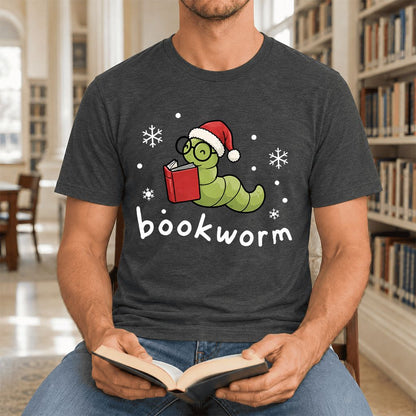 Noel Bookworm Ultra-Soft Cotton T-Shirt | Reader Christmas Gift Dark Grey Heather