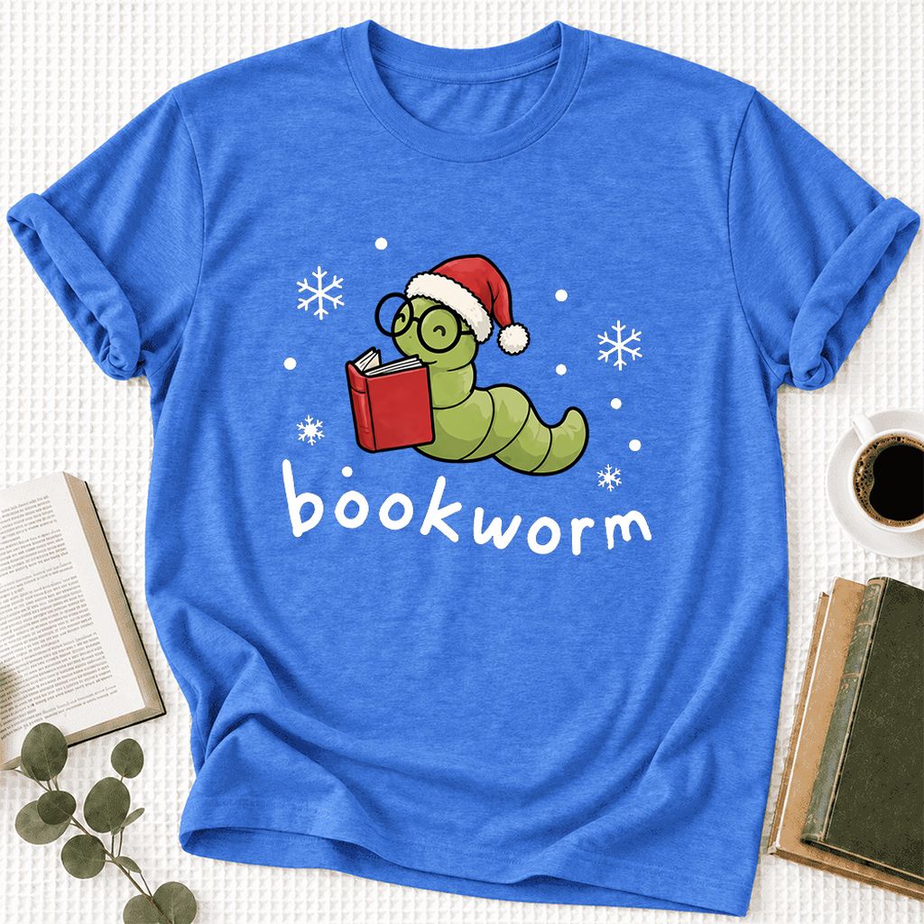 Noel Bookworm Ultra-Soft Cotton T-Shirt | Reader Christmas Gift Heather True Royal