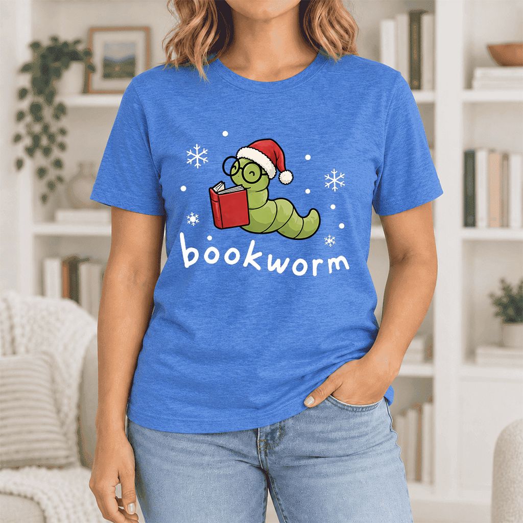Noel Bookworm Ultra-Soft Cotton T-Shirt | Reader Christmas Gift Heather True Royal