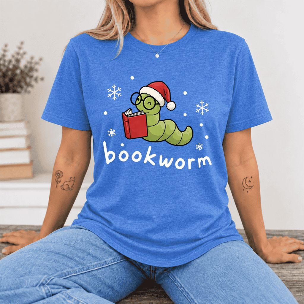 Noel Bookworm Ultra-Soft Cotton T-Shirt | Reader Christmas Gift Heather True Royal
