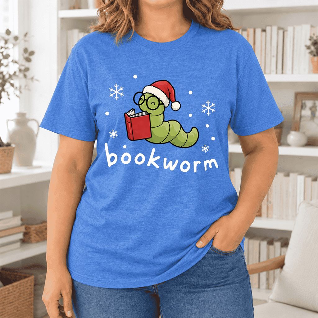Noel Bookworm Ultra-Soft Cotton T-Shirt | Reader Christmas Gift Heather True Royal