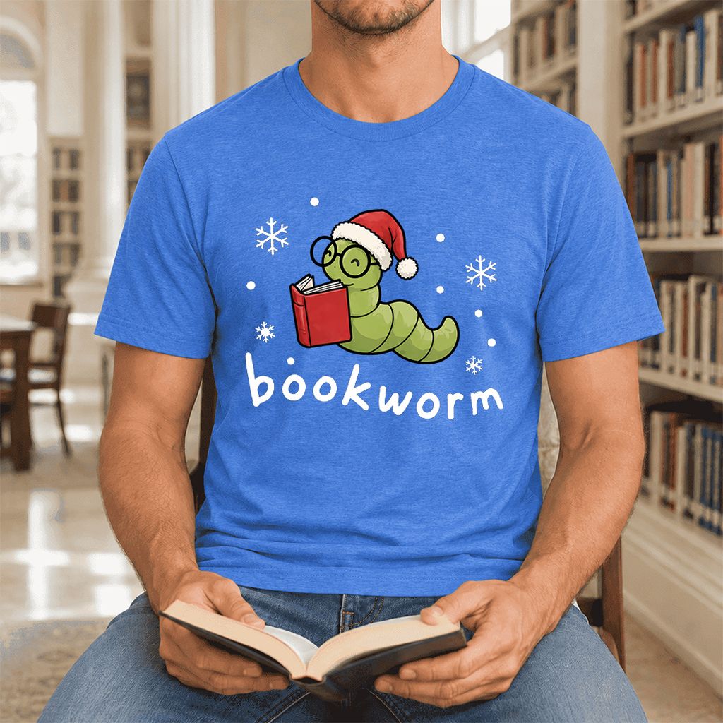 Noel Bookworm Ultra-Soft Cotton T-Shirt | Reader Christmas Gift Heather True Royal