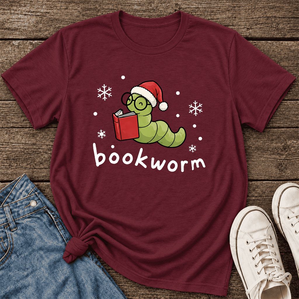 Noel Bookworm Ultra-Soft Cotton T-Shirt | Reader Christmas Gift Maroon