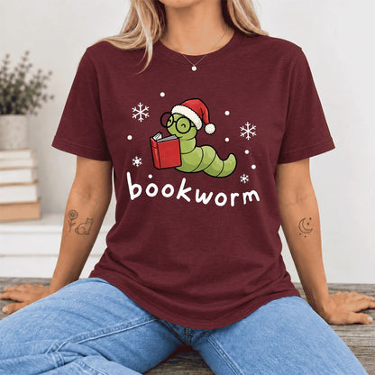 Noel Bookworm Ultra-Soft Cotton T-Shirt | Reader Christmas Gift Maroon