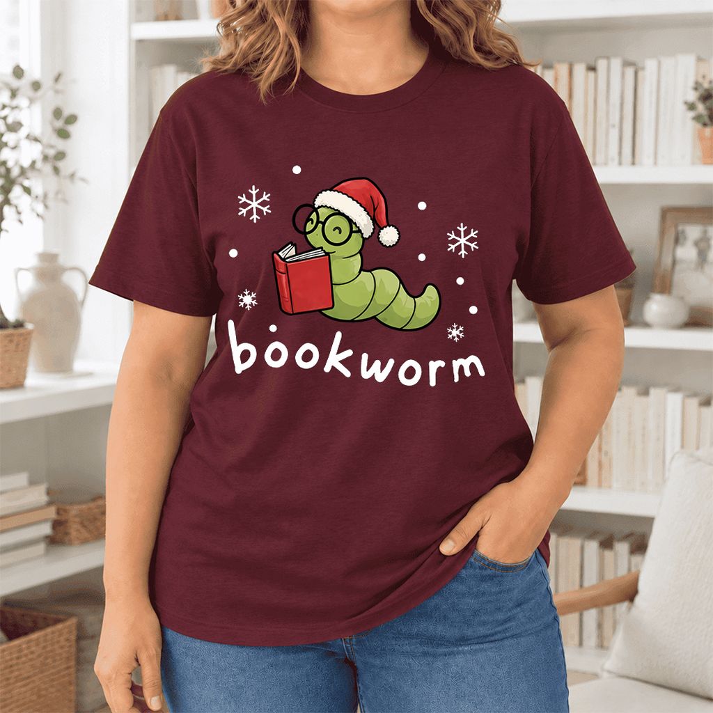 Noel Bookworm Ultra-Soft Cotton T-Shirt | Reader Christmas Gift Maroon