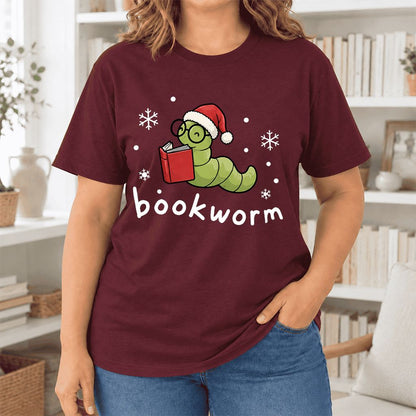 Noel Bookworm Ultra-Soft Cotton T-Shirt | Reader Christmas Gift Maroon
