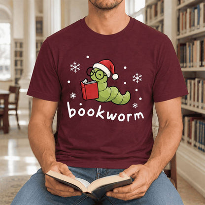 Noel Bookworm Ultra-Soft Cotton T-Shirt | Reader Christmas Gift Maroon
