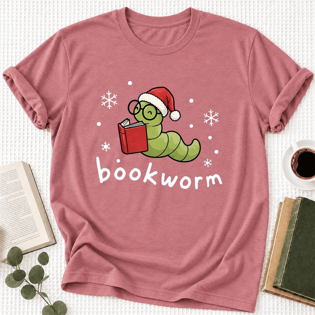 Noel Bookworm Ultra-Soft Cotton T-Shirt | Reader Christmas Gift Mauve