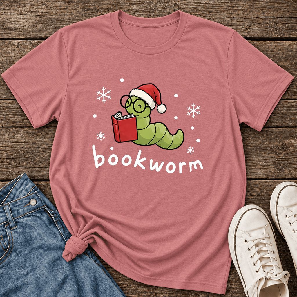 Noel Bookworm Ultra-Soft Cotton T-Shirt | Reader Christmas Gift Mauve