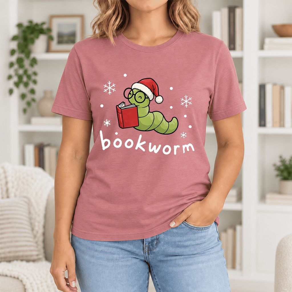 Noel Bookworm Ultra-Soft Cotton T-Shirt | Reader Christmas Gift Mauve