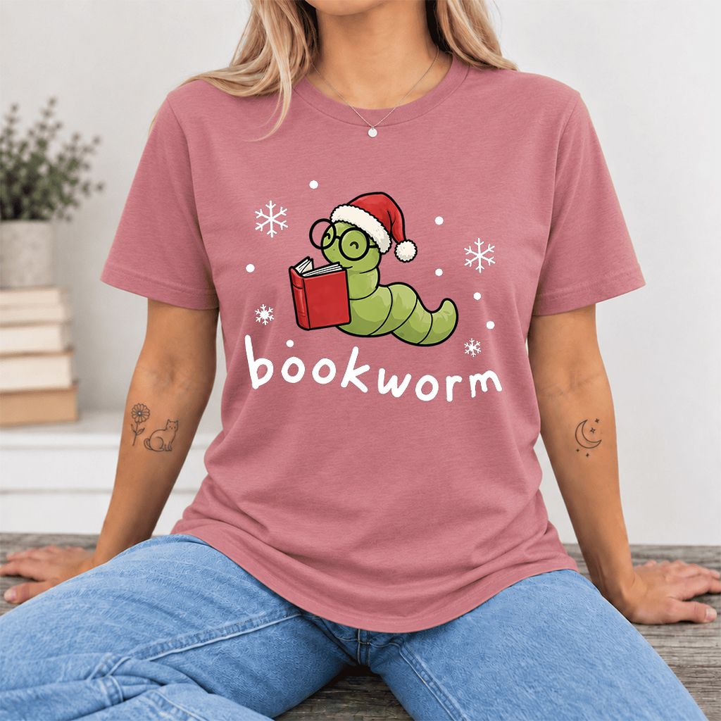 Noel Bookworm Ultra-Soft Cotton T-Shirt | Reader Christmas Gift Mauve