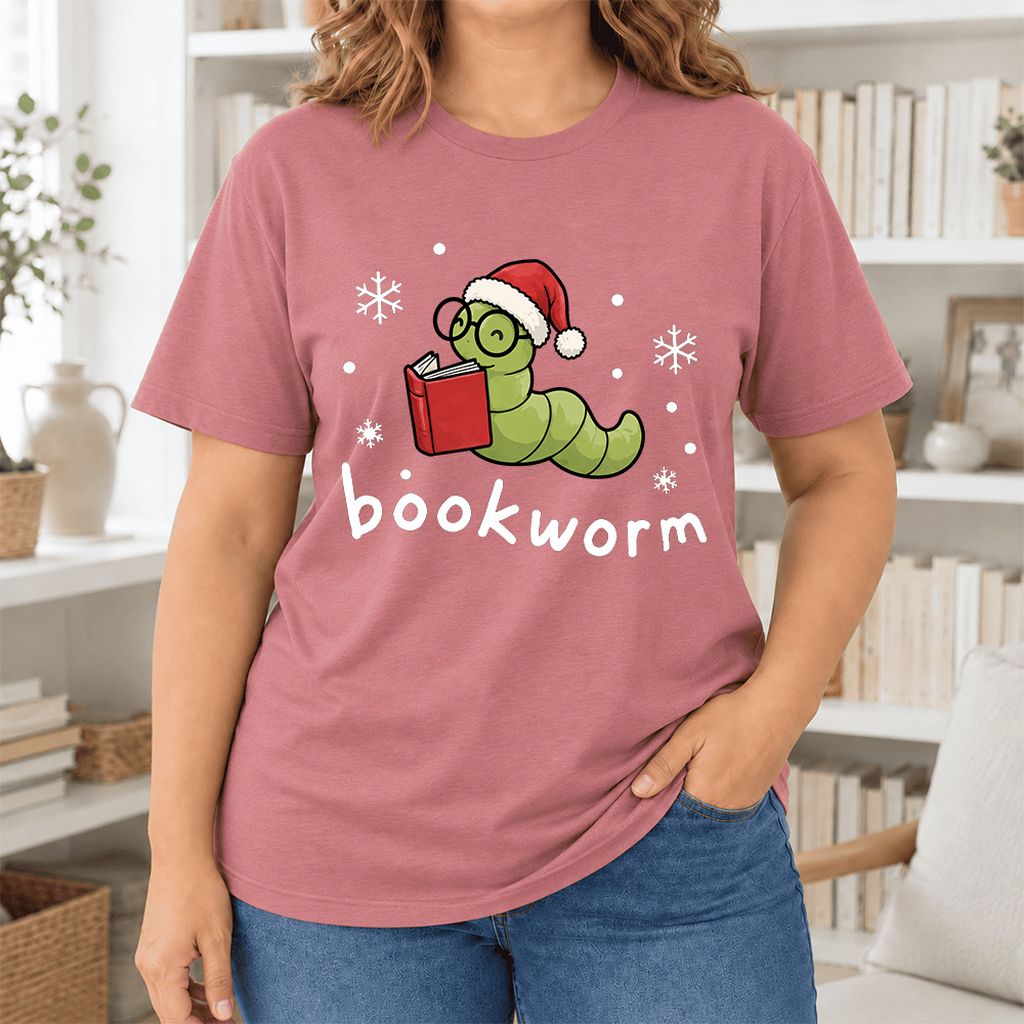 Noel Bookworm Ultra-Soft Cotton T-Shirt | Reader Christmas Gift Mauve