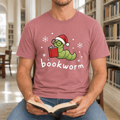 Noel Bookworm Ultra-Soft Cotton T-Shirt | Reader Christmas Gift Mauve