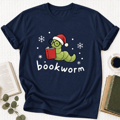 Noel Bookworm Ultra-Soft Cotton T-Shirt | Reader Christmas Gift Navy