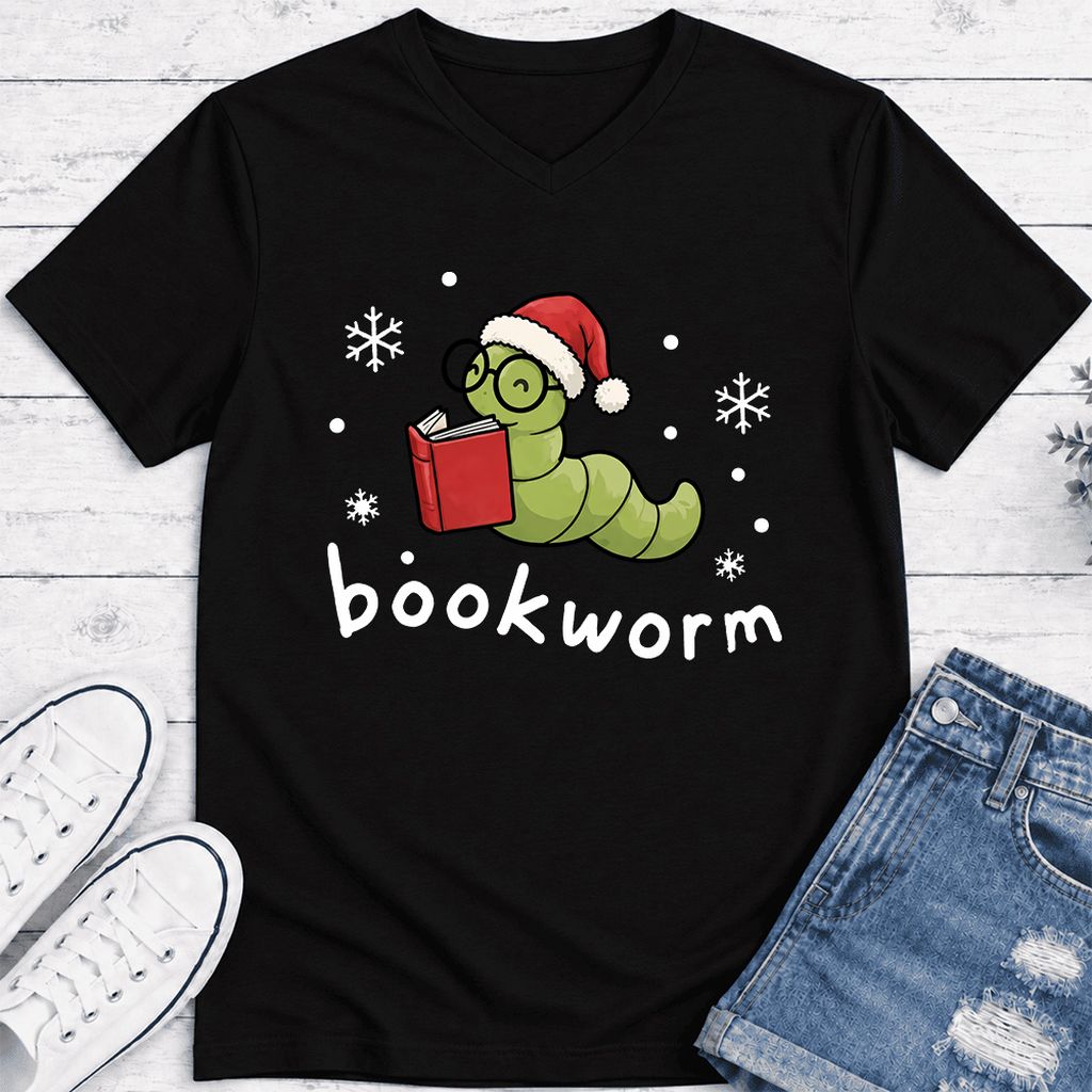 Noel Bookworm Ultra-Soft V-Neck | Reader Christmas Gift Black