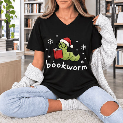 Noel Bookworm Ultra-Soft V-Neck | Reader Christmas Gift Black