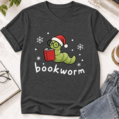 Noel Bookworm Ultra-Soft V-Neck | Reader Christmas Gift Dark Grey Heather