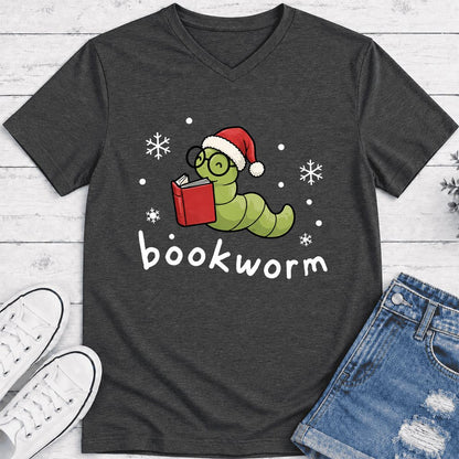 Noel Bookworm Ultra-Soft V-Neck | Reader Christmas Gift Dark Grey Heather