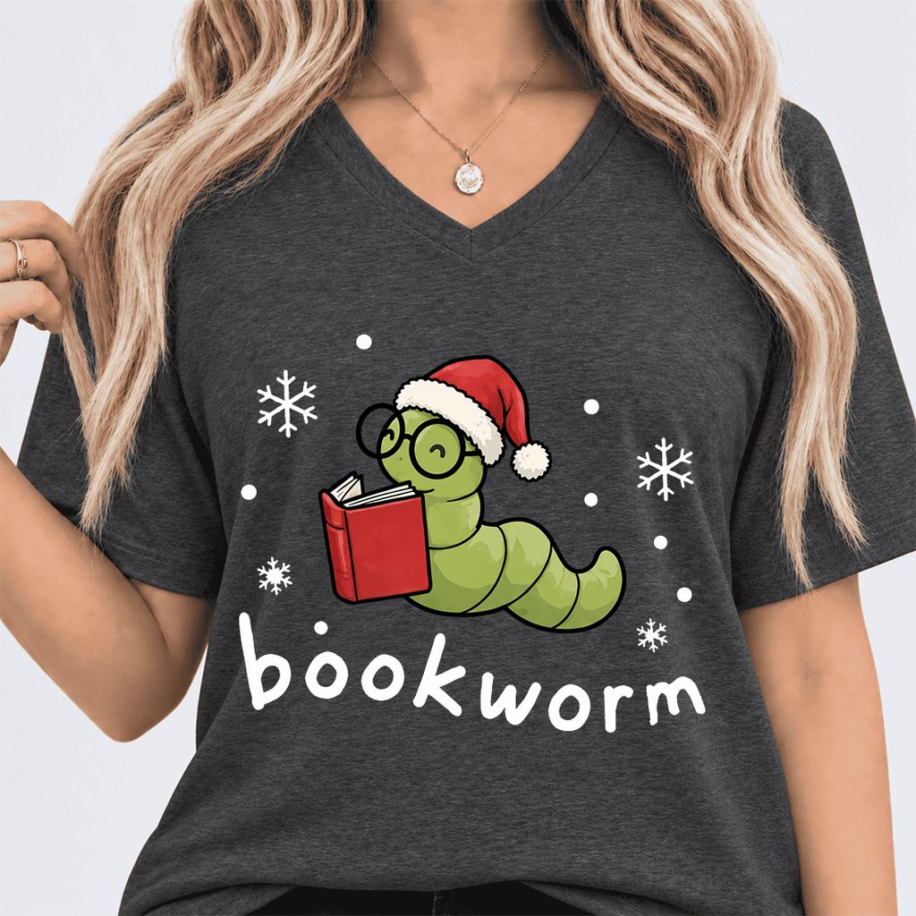 Noel Bookworm Ultra-Soft V-Neck | Reader Christmas Gift Dark Grey Heather