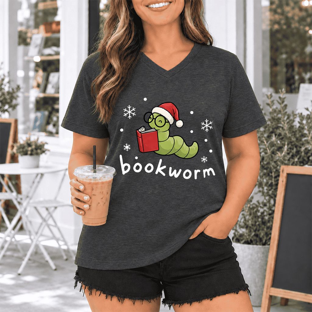 Noel Bookworm Ultra-Soft V-Neck | Reader Christmas Gift Dark Grey Heather