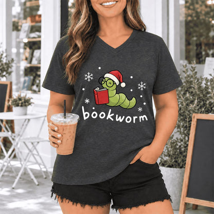 Noel Bookworm Ultra-Soft V-Neck | Reader Christmas Gift Dark Grey Heather