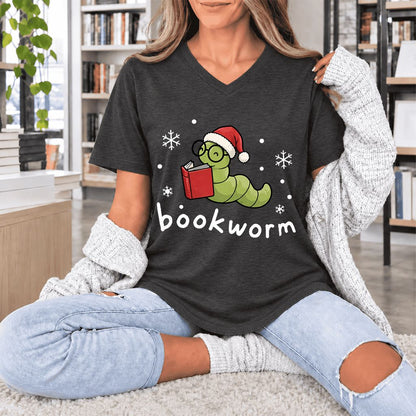 Noel Bookworm Ultra-Soft V-Neck | Reader Christmas Gift Dark Grey Heather