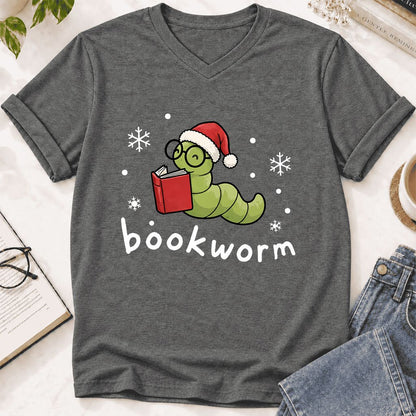 Noel Bookworm Ultra-Soft V-Neck | Reader Christmas Gift Deep Heather
