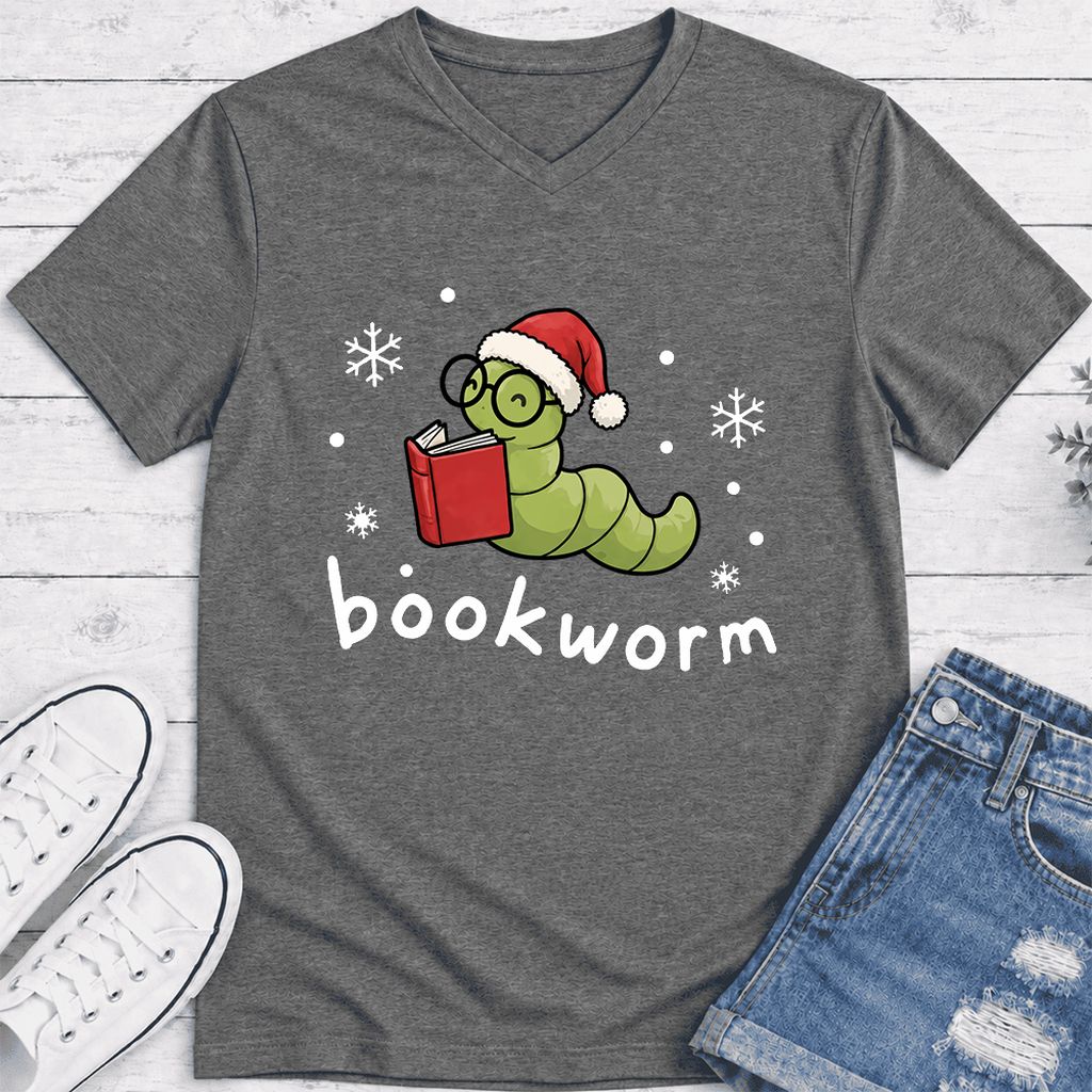 Noel Bookworm Ultra-Soft V-Neck | Reader Christmas Gift Deep Heather