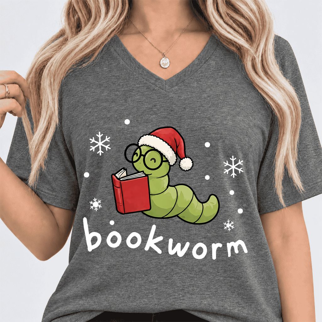Noel Bookworm Ultra-Soft V-Neck | Reader Christmas Gift Deep Heather