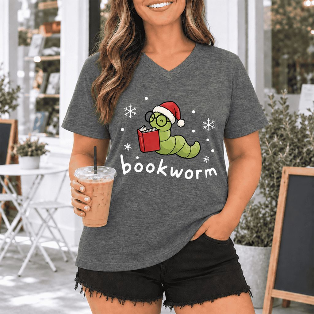 Noel Bookworm Ultra-Soft V-Neck | Reader Christmas Gift Deep Heather