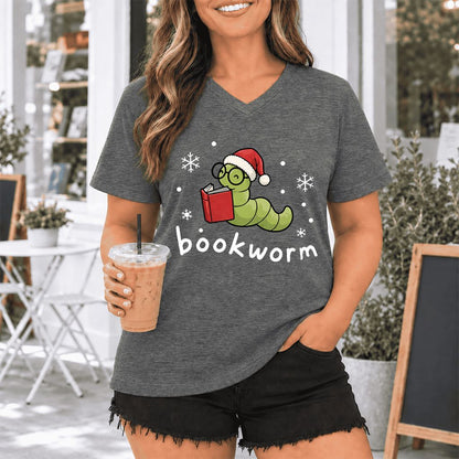Noel Bookworm Ultra-Soft V-Neck | Reader Christmas Gift Deep Heather