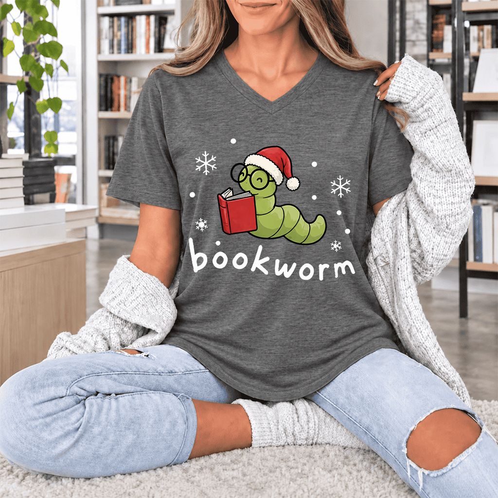 Noel Bookworm Ultra-Soft V-Neck | Reader Christmas Gift Deep Heather