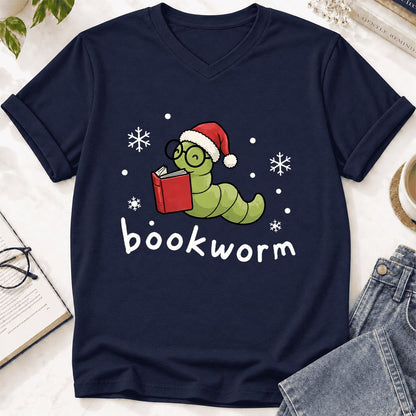Noel Bookworm Ultra-Soft V-Neck | Reader Christmas Gift Navy