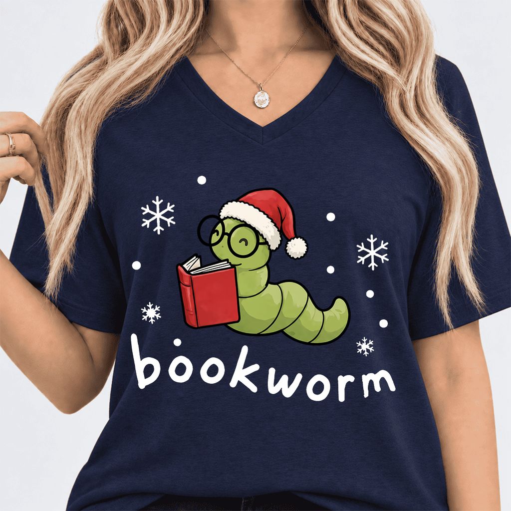 Noel Bookworm Ultra-Soft V-Neck | Reader Christmas Gift Navy