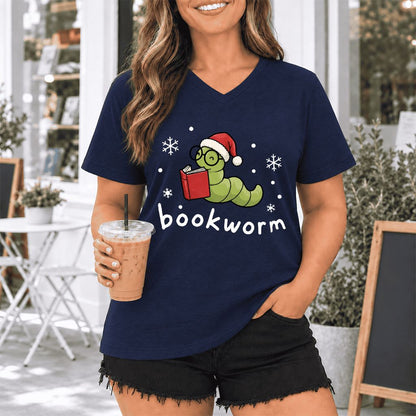 Noel Bookworm Ultra-Soft V-Neck | Reader Christmas Gift Navy
