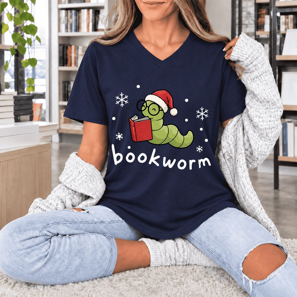 Noel Bookworm Ultra-Soft V-Neck | Reader Christmas Gift Navy