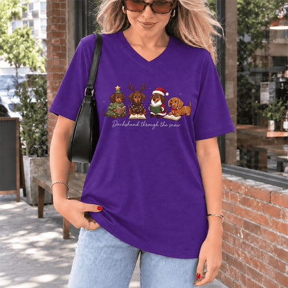 Dachshund Through The Snow Ultra-Soft V-Neck | Christmas Reader Gift Team Purple