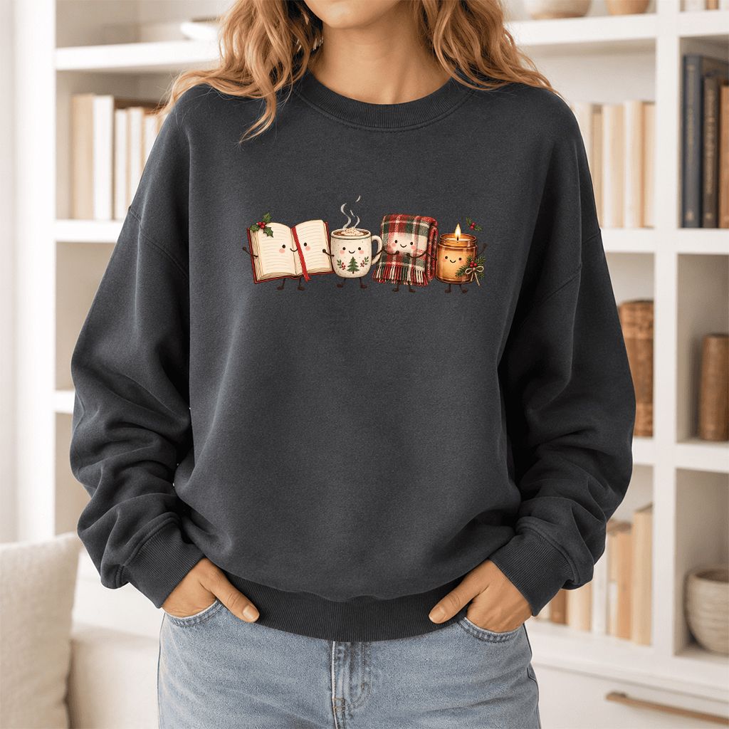 Christmas Cozy Club Printed Sweatshirt | Christmas Gift Dark Heather