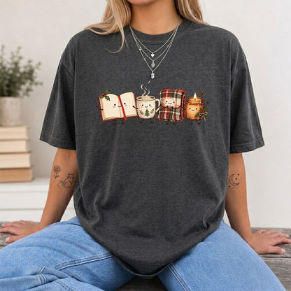 Christmas Cozy Club Printed T-Shirt | Christmas Gift Dark Heather