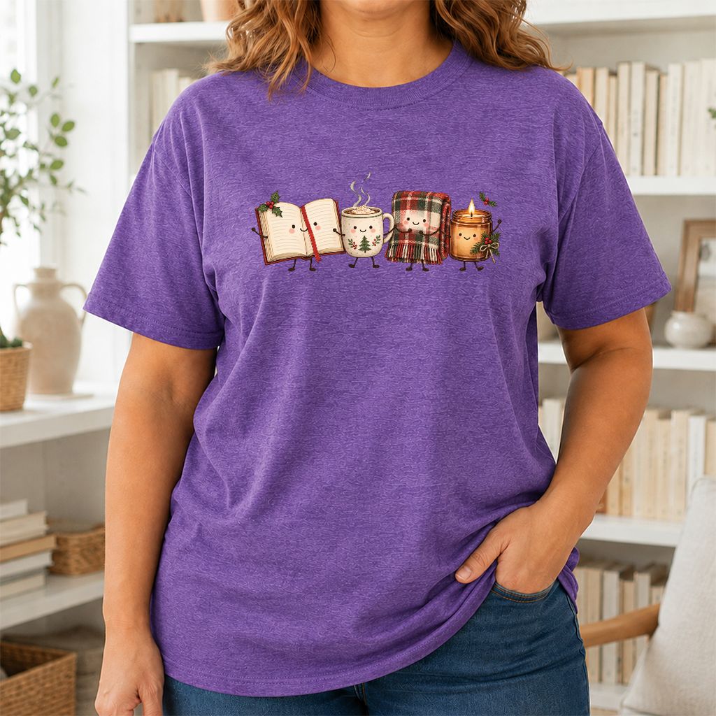 Christmas Cozy Club Printed T-Shirt | Christmas Gift Heather Purple