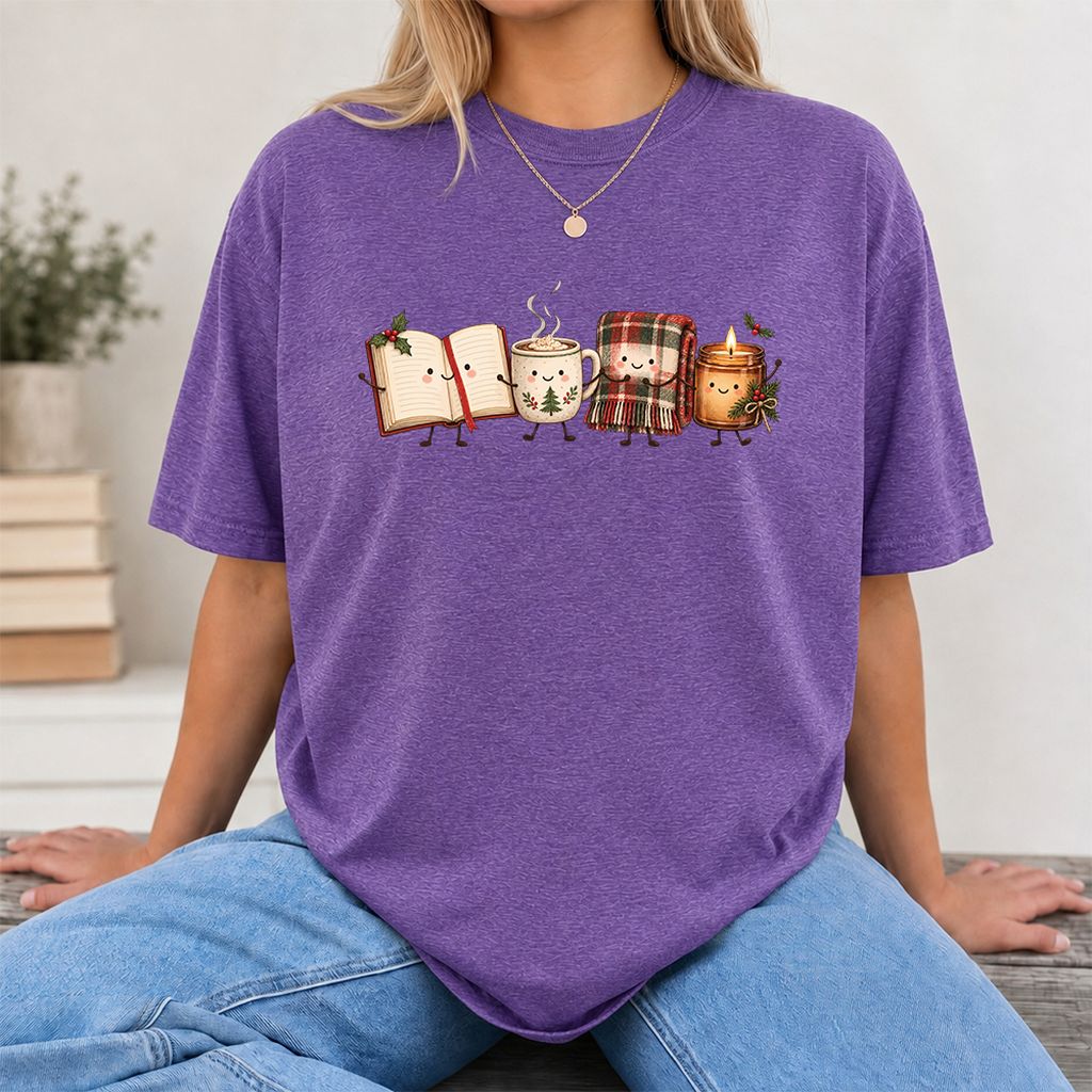 Christmas Cozy Club Printed T-Shirt | Christmas Gift Heather Purple